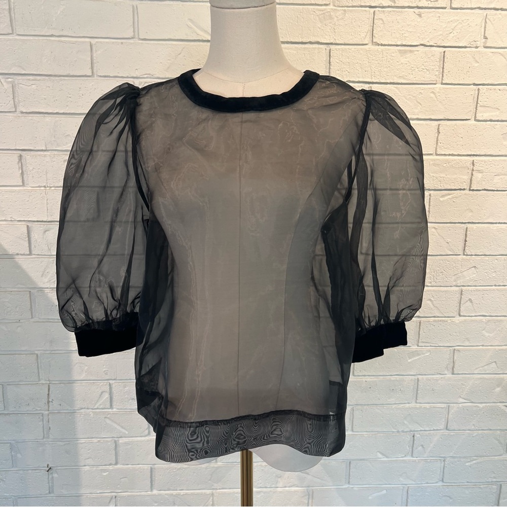 Emily McCarthy Black Puffed Sleeve Sheer Bella Top women’s M NWT - Picture 2 of 12